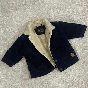 Navy corduroy baby jacket with Sherpa lining